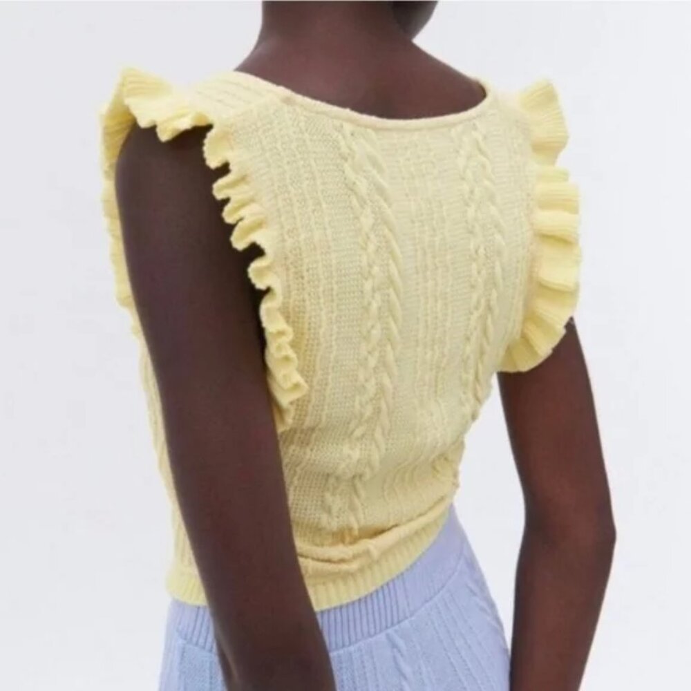 ZARA Yellow Knit Ruffle Sleeve Crop Top - Size M - Picture 7 of 10